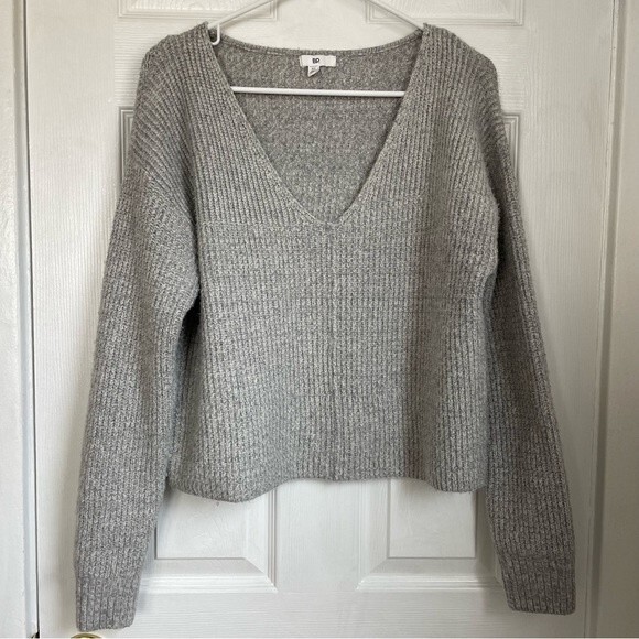 BP. Knit grey sweater v neck cropped fall ribbed women's size XS oversized - Picture 3 of 7